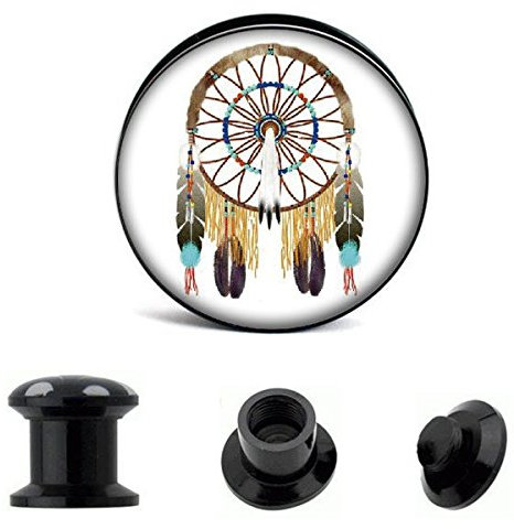 Chic-Net Schraub Plug Acryl Traumfänger weiß Indianer Tunnel Expander Piercing Ohrschmuck 12 mm
