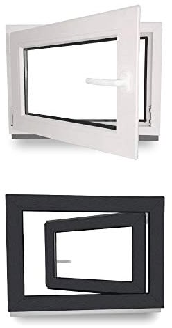 Kellerfenster - Kunststoff - Fenster - innen weiß/außen anthrazit - BxH: 100 x 40 cm - 1000 x 400 mm - DIN Links - 2 fach Verglasung - 60 mm Profil