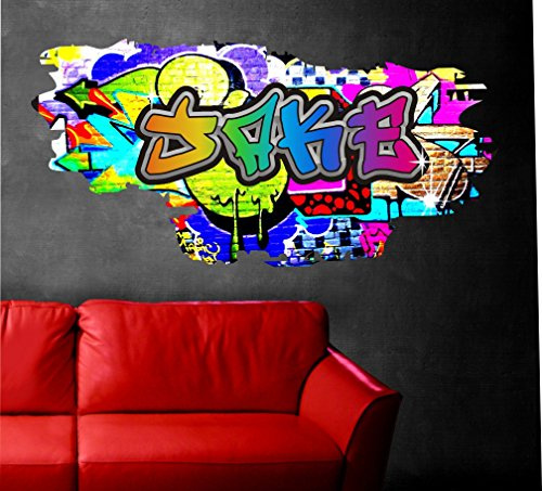 Personalised Graffiti Brick & Name Wall Art Sticker 95cm (w) x 46cm (h),TR54