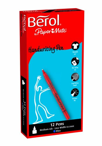 Berol Handwriting Pen with 0.6 mm Medium Nib - Light Blue, Box of 12