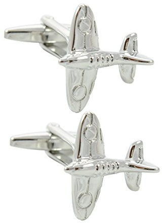 COLLAR AND CUFFS LONDON - HOCHWERTIGE Manschettenknöpfe mit GESCHENK BOX - Ikonische Klassische Spitfire Flugzeug - Stilvolle Messing - Silber Farbe
