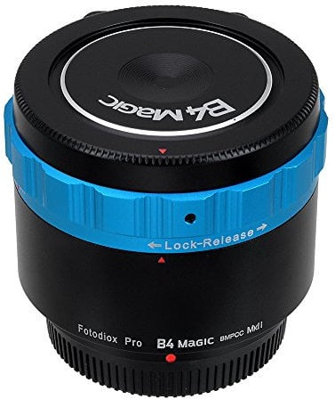 Fotodiox Pro B4 Magic Adapter for BMPCC - B4 (2/3) Lens to Black Magic Pocket Cinema Camera (BMPCC with Micro-4/3 mount) Adapter with Corrective Glass, Arca-Swiss Tripod Mount and Protective Metal Cap
