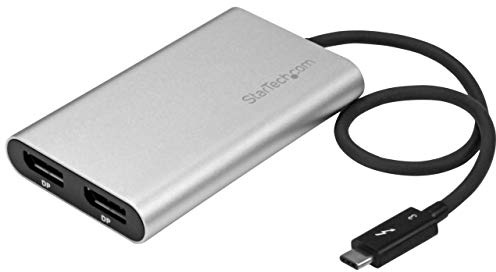 StarTech.com TB32DP2 Thunderbolt 3 to Dual DisplayPort Adapter - 4K 60Hz - Windows Only Compatible - Monitor Adapter - DP Adapter, Silver