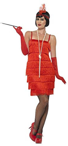 Smiffys Flapper Kostüm, Rot, mit kurzem Kleid, Kopfschmuck & Handschuhen