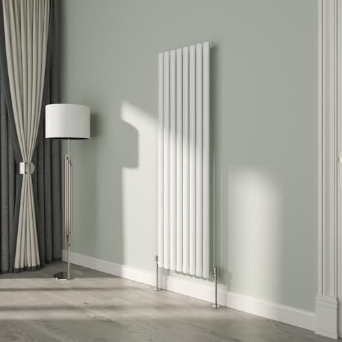 NRG White Oval Radiator Vertical 1600x472mm Single Panel Central Heating | Designer Radiator Wall Mounted, Modern Radiator, High Heat Output, Mild Steel, for Living Room, Kitchen, Bedroom
