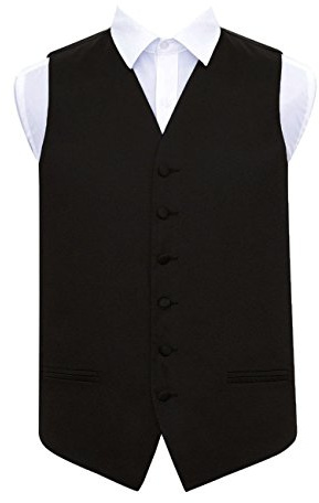 DQT Mens Plain Glossy Satin Classic Waistcoat - Wedding, Business & Formal Suit Vest - Black 50 (5XL)