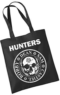 clothinx - HUNTERS - Baumwolltasche Schwarz, langer Henkel