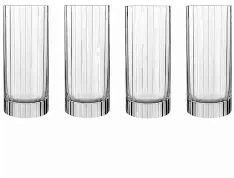 Luigi Bormioli Bach Ribbed Highball Glasses, Made in Italy (Set of 4) - 16.5 Oz Bar Glasses with Heavy Base - Laser Cut Rims Durable Non-Leaded Crystal Drinkware - Dishwasher Safe