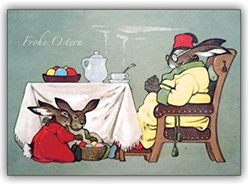 1 Osterkarte: klassische Klappkarte als Oster Gruß: Das Oster Frühstück • edle Klappkarte mit Umschlag innen blanko