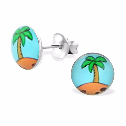 Silvadore - Palm Beach Tree Studs - 925 Sterling Silver Childrens Logo Earrings - Butterfly Clasp - Gift Boxed