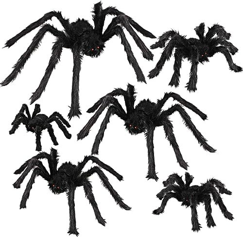Dreampark Halloween-Spinnen-Dekorationen, 6 Stück, realistische haarige Spinnen, Gruselige Spinnen-Requisiten für Indoor, Outdoor und Hof, gruselige Dekoration (6 verschiedene Größen)