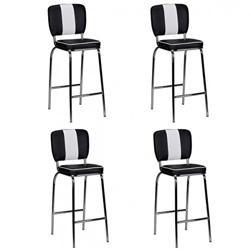 FineBuy 4er Set Barhocker American Diner 50er Jahre Retro Barstuhl, Sitzfläche mit Rücken-Lehne, Fußstütze, Sitzhöhe 76 cm