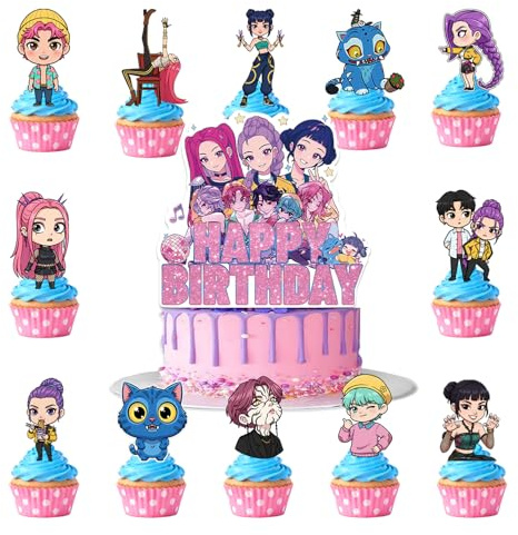 25Pcs K-Pop Kuchen-Set mit 24 Cupcake-Toppern und 1 Tortenaufsatz für eine Movie Hunters Geburtstagsparty