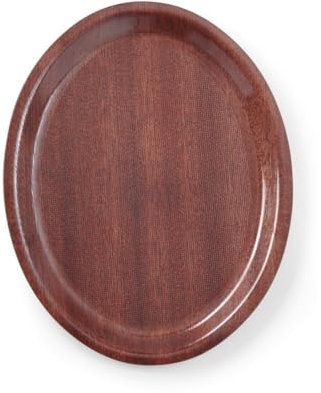 HENDI Serviertablett, AmberBox, oval, Rutschfester Gummibeschichtung, Schock- und bruchfest, flachem Rand, Gastro Tablett, Tablett, 200x265mm, Holzoptik