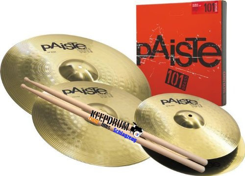 Paiste 101 - Juego de platillos universales (latón, 14/16/20 y baquetas Keepdrum)