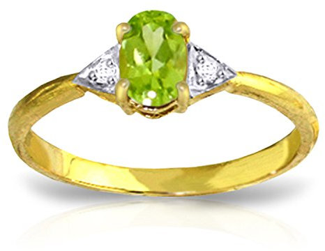 0,46 Karat 14 K Solid Gold Ring mit echten Diamanten und natürlichen ovalen Peridot, damen