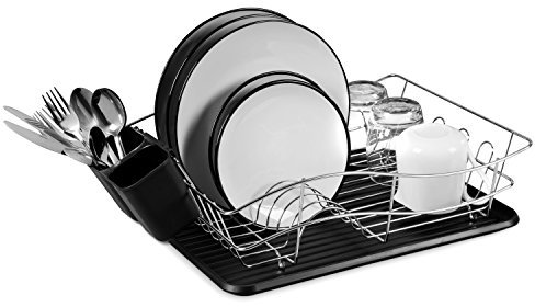 Tower Dish Rack with Chrome Tray, Chrome Plated Stainless Steel Design, Black