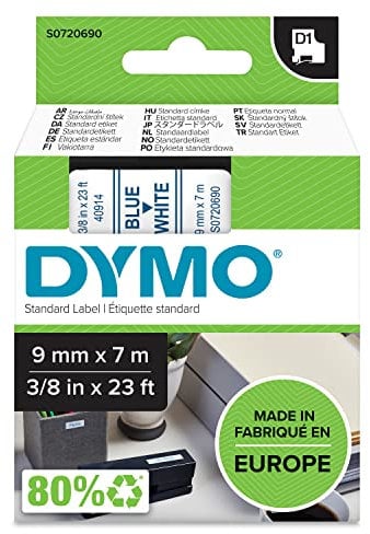 DYMO Original D1-Etikettenband | blau auf weiß | 9 mm x 7 m | selbstklebendes Schriftband | für LabelManager-Beschriftungsgerät