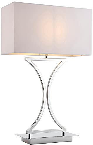 Endon Bedside Lamp - Table Lamp in Chrome Plate Finish with White Cotton Mix Shade - Table Light Lampshade for Bedroom, Living Room - Requires 60W E14 Candle (Bulb Not Supplied)