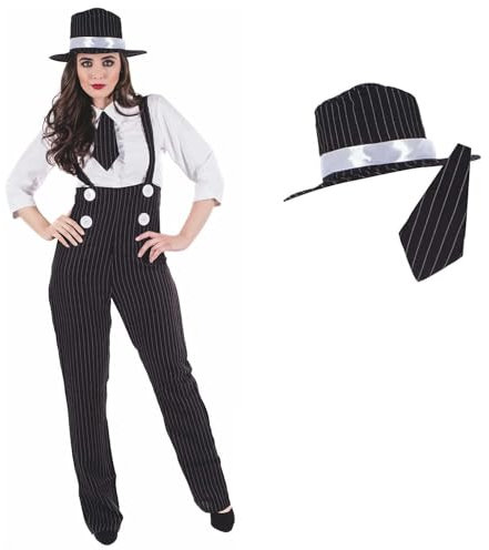 Fun Shack Mafia Kostüm Damen Gangster, Gangsterbraut Kostüm Damen, Pantomime Kostum Frauen, 20er Jahre Anzug, Halloween Kostum Frau, Karneval & Fasching, M