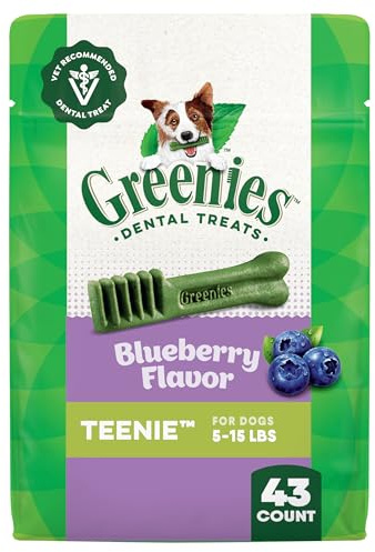 Greenies Dog Treats Veterinarian-Recommended Natural Dental Treats for Dogs, Teenie Size, Blueberry Flavor, 12 oz. Packs, 43 Count