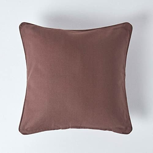 Homescapes braune Kissenhülle 60 x 60 cm, Deko-Kissenbezug mit Reißverschluss aus 100% Baumwolle, unifarbener Zierkissenbezug für Dekokissen und Sofakissen