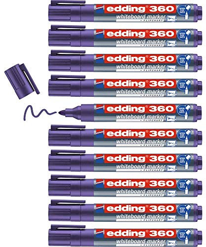 edding 360 whiteboard marker - violet - 10 whiteboard pens - round tip 1.5-3 mm - whiteboard pen dry wipe - for whiteboards, flipcharts, pinboards, magnetic and memo boards - sketchnotes