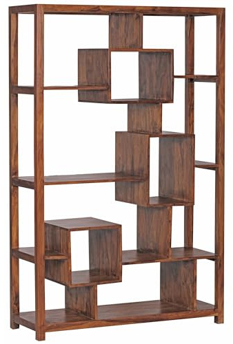 FineBuy Bücherregal 115x40x180 cm Sheesham Massivholz, XXL Standregal | offenes Holzregal mit Cube-Fächern, Raumteiler im Landhausstil, Wohnzimmerregal handgefertigt, Unikat