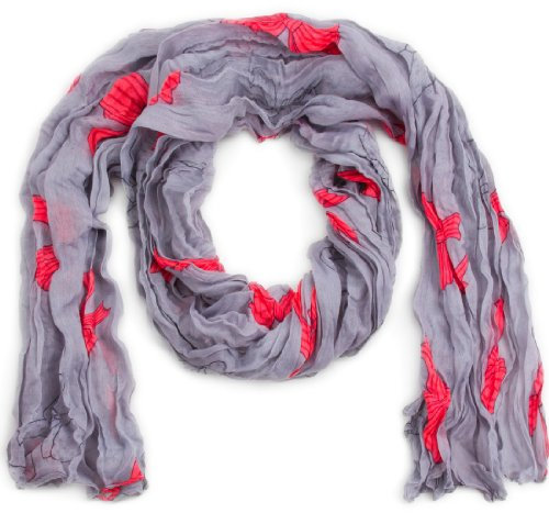 style3 Damen Schal leicht und schmal in Japan-Design mit Schleifenmuster Damenschal Sommer-Schal One size, SCHAL Farbe:Grau