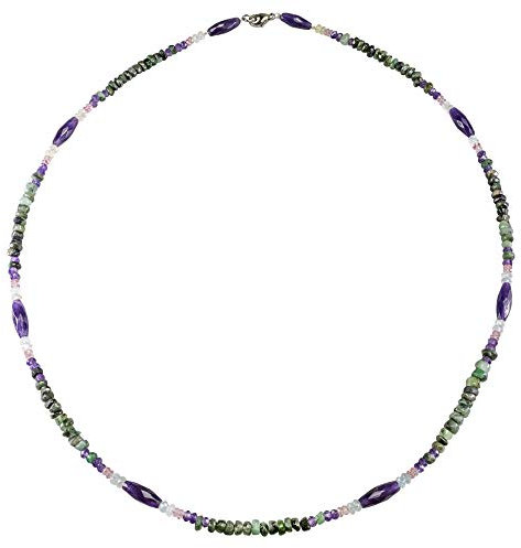 Funk-Collier Edelsteinkette Smaragd mit Amethyst, 925oo SI Schloß, ca. 60 cm, Damen