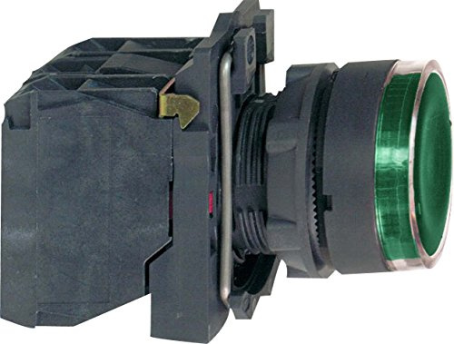 Schneider Electric xb4bw33g5 Light-Up Push Switch, Ø 22, Return Spring Levelling, 120 V, 1 NA + 1 NC, Green