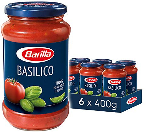 Barilla Basilico Pasta Sauce – Italian Tomato & Basil Pasta Sauce with Sun-Ripened Tomatoes – 100% Italian Tomatoes – Bulk Pack of 6 x 400g Jars
