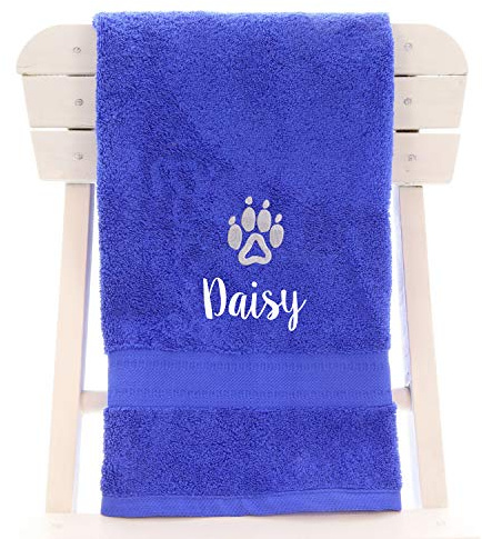 aztex Personalised Combed Cotton Dog Towel, 70cm x 130cm, Royal Blue
