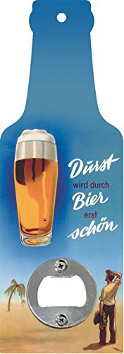 Blechwaren Fabrik Braunschweig GmbH Handflaschenöffner - Durst Wird durch Bier erst schön - Flaschenöffner in Bierflaschenform 20 cm mit Kordel GB8577-1