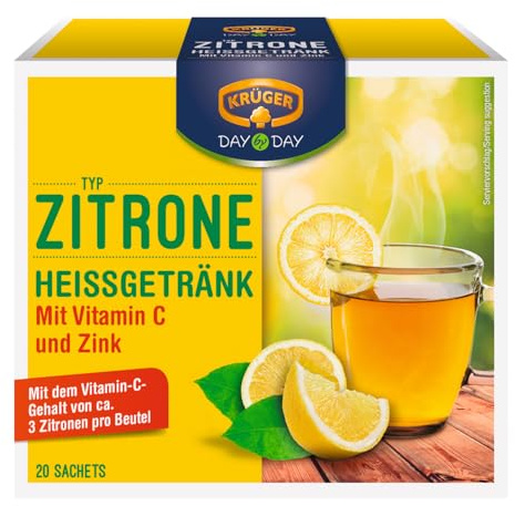 KRÜGER DAY by DAY Heißgetränk Zitrone, mit Vitamin C und Zink, 160 g (20 Sachets)