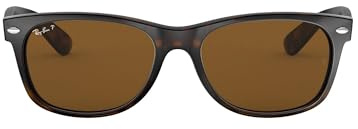 Ray-Ban Unisex RB2132 New Wayfarer Polarized Square Sunglasses, Tortoise/Polarized B-15 Brown, 55 mm