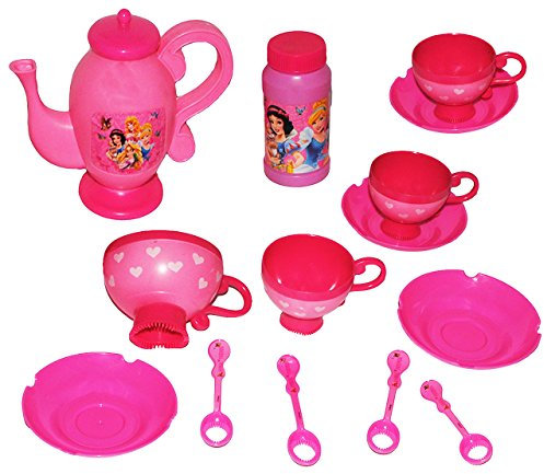 14 tlg. Set: Seifenblasen Service - Princess - Teeservice + Seifenblasenstäbe + Nachfüllflasche - für Kinder Mädchen/Seifenblasenset - Seifenblasenspiel..