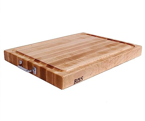 Boos Blocks® BBQBD EXTRA LARGE Pro Chef Ahorn Schneidebrett von John Boos - 61 x 46 x 6 cm - mit Saftrille, Edelstahlgriffe, beidseitig verwendbar, Nordamerikanisches Ahornholz