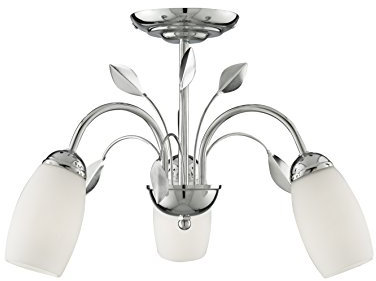 Lighting Collection 700016 Traditional 3 Lights Semi-Flush Curved Arm with Decorative Leaf Detail and Frosted Shades Ceiling Fitting, Metal, E14 (Small Edison Screw), Chrome