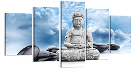 Visario Bild & Kunstdruck der Deutschen Marke 200 x 100 cm ArtNr 6323 Bilder auf Leinwand Kunstdrucke Buddha Wandbild fünfteilig