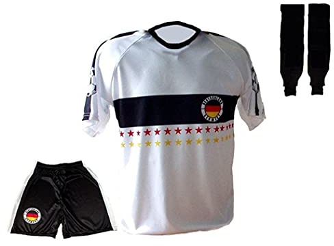 Spielfussballshop Deutschland Trikot Stars + Hose + Stutzen mit Wunschname + Nummer Kinder Größe (152)