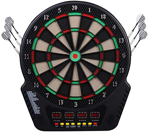 HOMCOM Cible Jeu de flechettes électronique Professionnel 27 Jeux 243 Variations - Fléchettes pour 1 à 16 Joueurs, 6 fléchettes et 24 Pointes Souples, Convient pour Les fêtes et Les soirées de Jeu