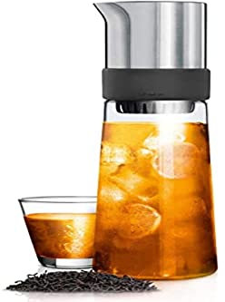 blomus -TEA-JAY- Eistee-Zubereiter aus Glas / mattiertem Edelstahl, 800 ml Fassungsvermögen, inkl Tee, mit Komfort-Brühfunktion, Eisteekanne, moderne Teekaraffe (H / B / T: 30 x 9 x 9 cm, Glas, 63538)