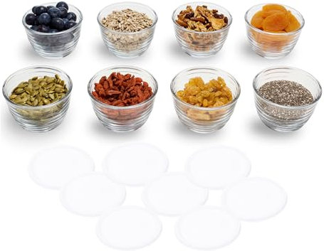 Libbey Small Glass Prep Bowl 8 Count (Pack of 1), Glass Containers with Lids Keep Leftovers Fresh, Durable Dishwasher Safe Glass Meal Prep Bowls, Glass Bowls Set for Meal Prepping, Snacks
