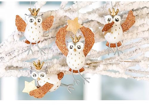 Casablanca · 179062 Christbaum-Anhänger ' Eule Lotta ' 9-11cm · silber kupfer gold 4er-Set