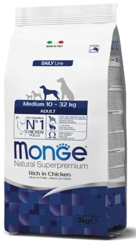 Monge Natural Superpremium ADULT RICH IN CHICKEN, Hundefutter für alle Rassen (Trockenfutter für Hunde zwischen 10 - 32 kg, mit Huhn, sehr Ballaststoff- & Vitaminreich, 12 kg)