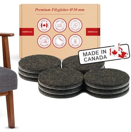 Pattini Feltrini Pellicole Protettivi Tappetini feltro rondo, circa 5,1 cm diam., feltro ultra-durevole, adesivo, 12 pezzi, marrone; protezione del pavimento per gambe, tavoli e sedie di mobili - Made in Canada