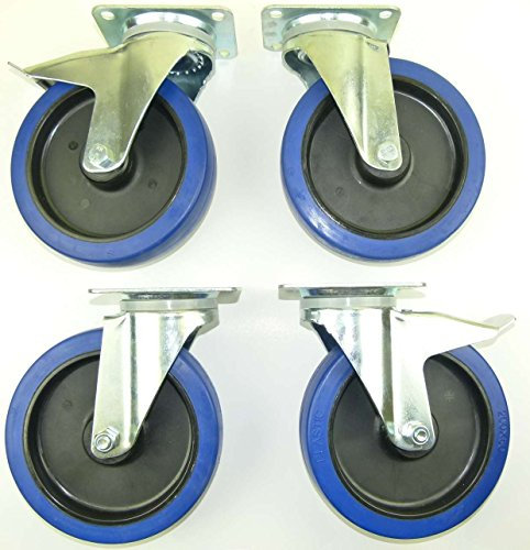 1 Satz 200mm Blue Wheels Lenkrollen mit Bremse/Feststellbremse, Lenk/FS Transportrollen 350kg / Rad - INDUSTRIEQALITÄT (2x Brems + 2x Lenk)