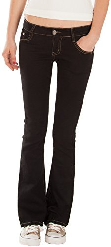 Fraternel Damen Jeans Hosen Bootcut Hüftjeans Schlaghose Schwarz S