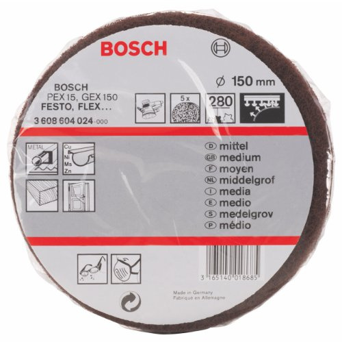 Bosch Professional Schleifvlies für Exzenterschleifer (5 Stück, Ø 150 mm, Körnung 280, mittel), 3608604024, Grau